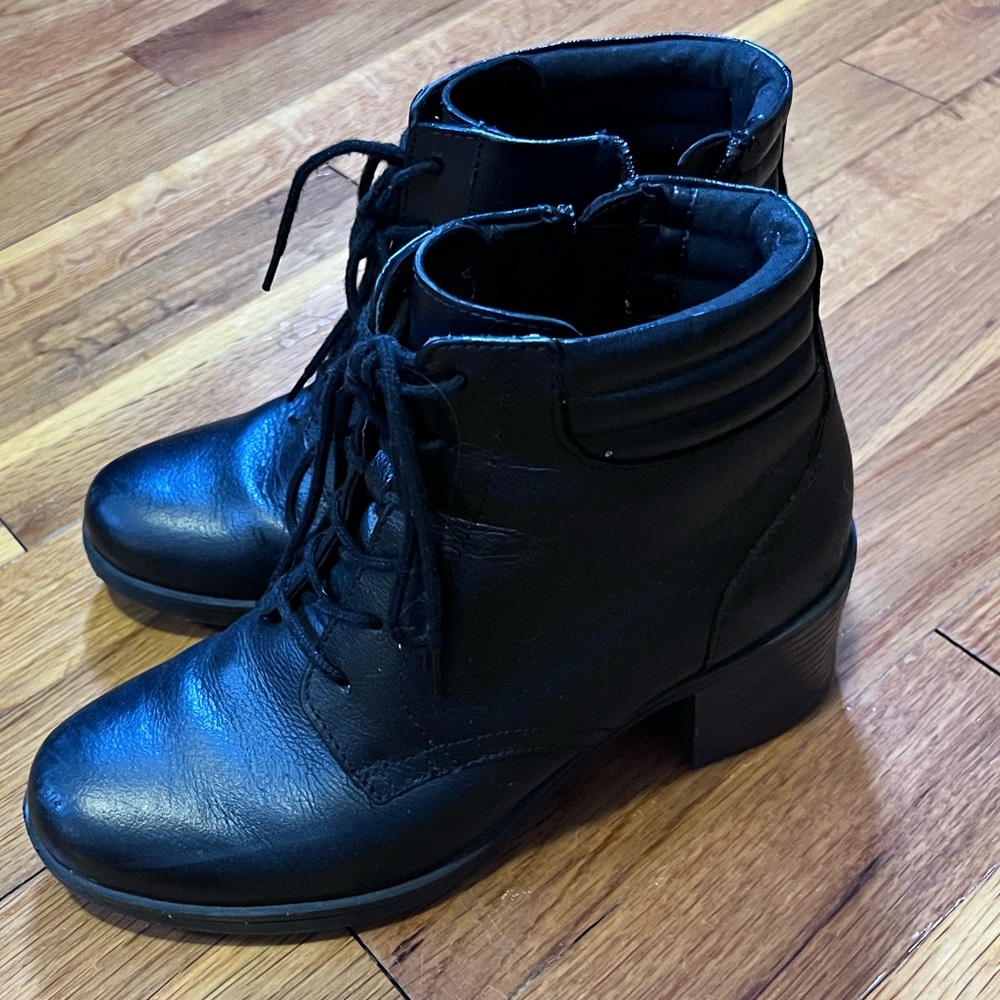 Clarks Black Lace-Up Ankle Boots with Low Block Heel